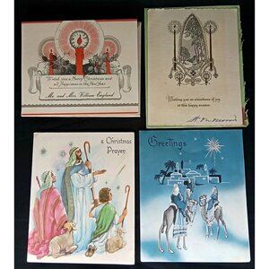 Mid Century Modern Christmas Greeting Card Set Of 4 VTG Holiday Ephemera 1950s